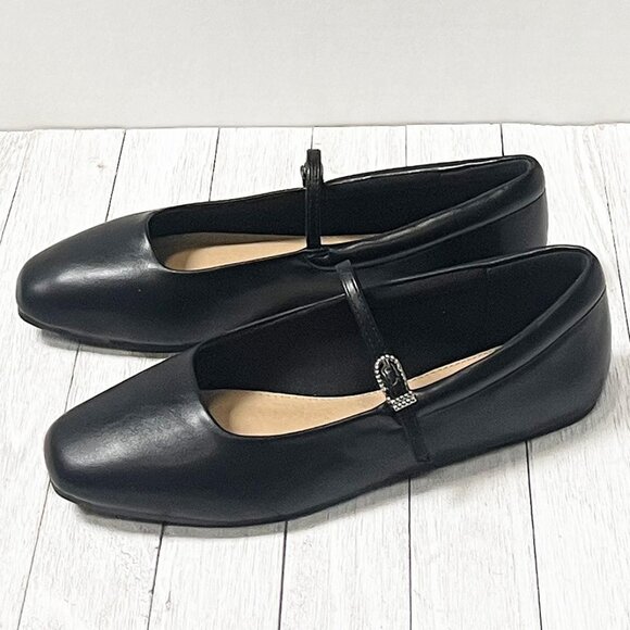 New Women Black Square Toe Mary Jane Ballet Flats - Picture 1 of 6